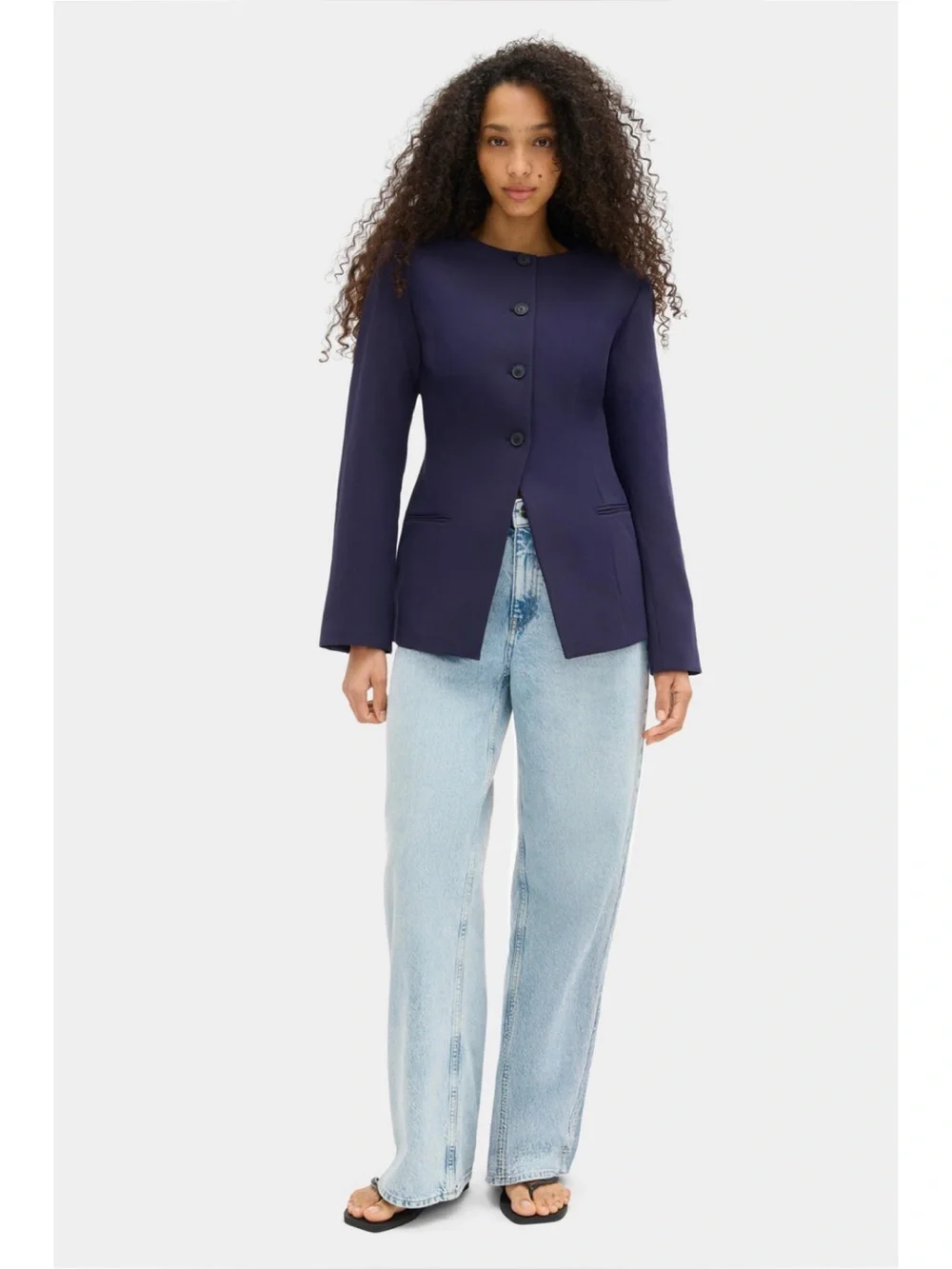 Aligne Daphne Waisted Blazer in Navy Blue
